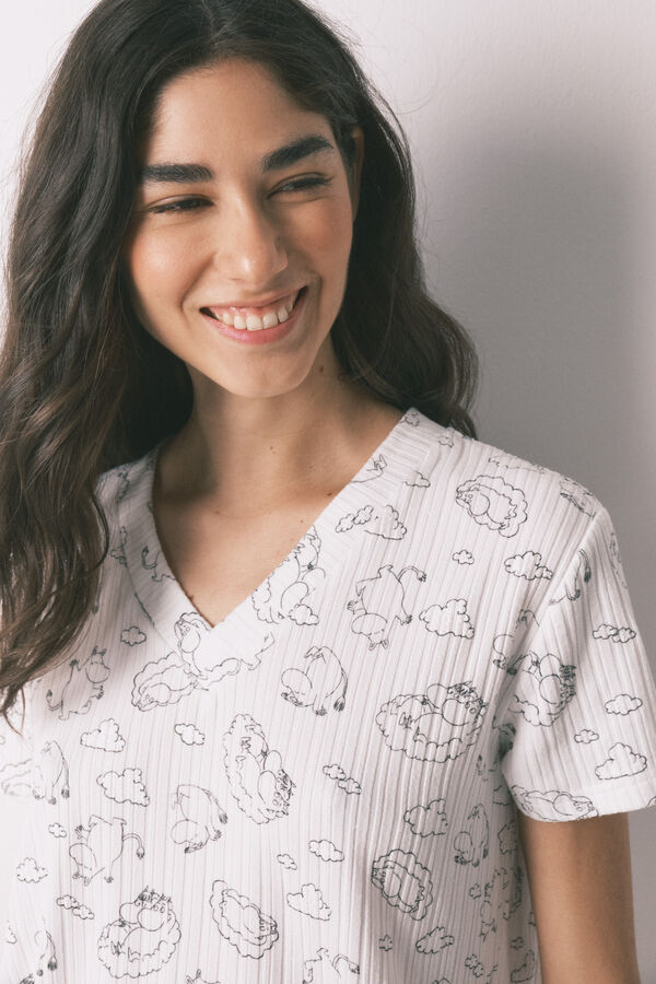 Women'secret Pijama acanalada suave estampada de Moomin blanca blanco