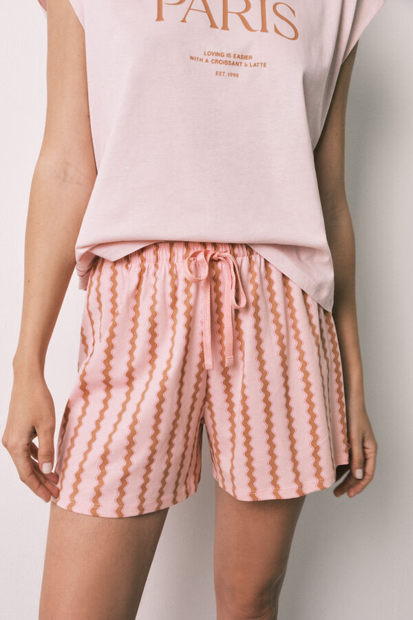 Women'secret Pijama corta de algod&oacute;n rosa con ondas rosa