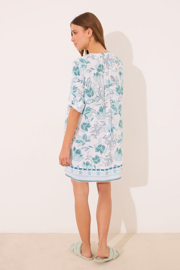 Womensecret Playera de dormir de viscosa con flores verdes blanco