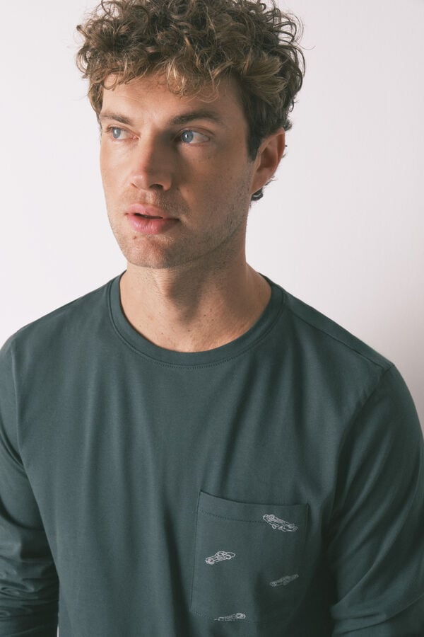 Women'secret Pijama larga de hombre 100% algod&oacute;n coches verdes verde