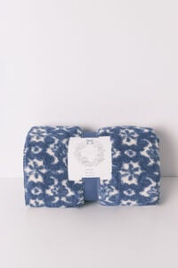 Women'secret Manta de forro polar sherpa con estampado floral azul 