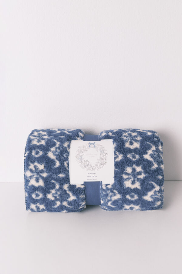 Women'secret Manta de forro polar sherpa con estampado floral azul  estampado