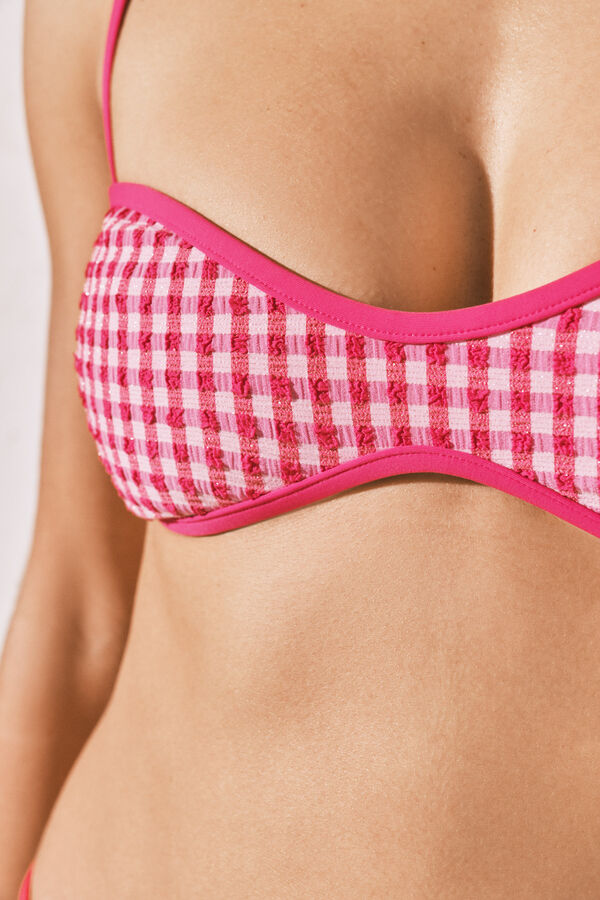 Women'secret Top bikini horizontal de cuadro vichy rosa lurex rosa