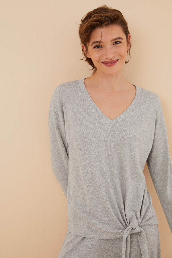 Womensecret Conjunto canalé gris gris