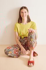 Womensecret Pantalón largo fluido tropical Snoopy estampado