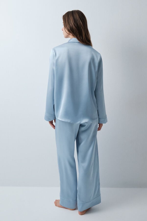 Women'secret Pijama larga camisera satinada azul azul