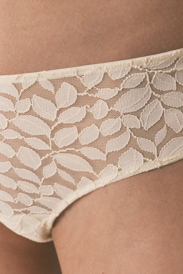 Women'secret Panty brasile&ntilde;o ancho de encaje beige caf&eacute;