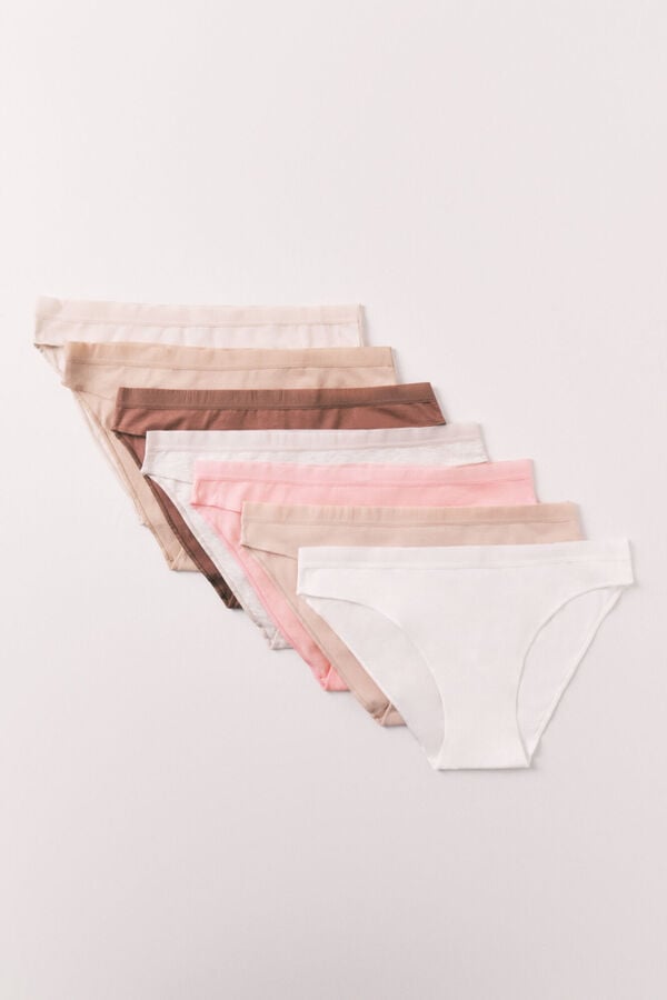Women'secret Pack 7 panties cl&aacute;sicas de algod&oacute;n lisas neutras blanco