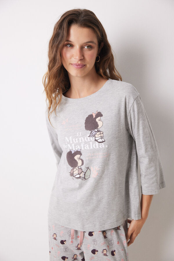 Womensecret Pijama larga 100% algodón Mafalda gris gris