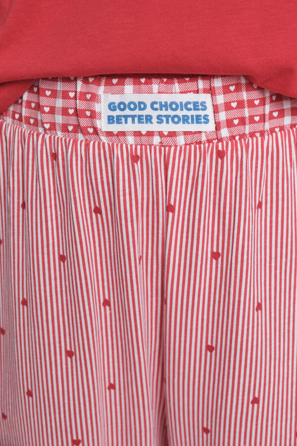 HI&BYE Pijama larga 100% algodón pijama rayas rojas  rojo