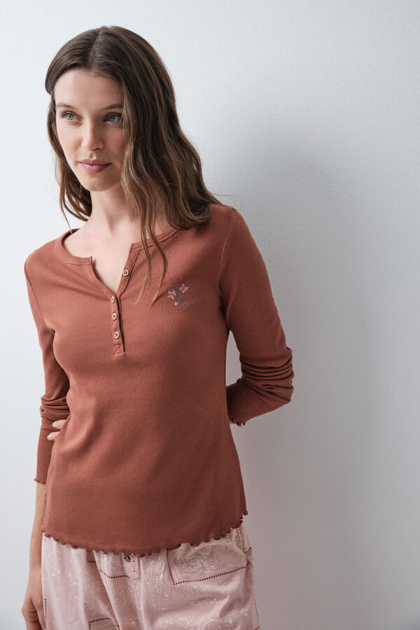 Women'secret Playera manga larga marr&oacute;n caf&eacute;