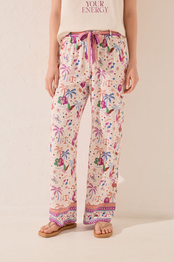 Womensecret Pantalón largo de viscosa con estampado multicolor estampado