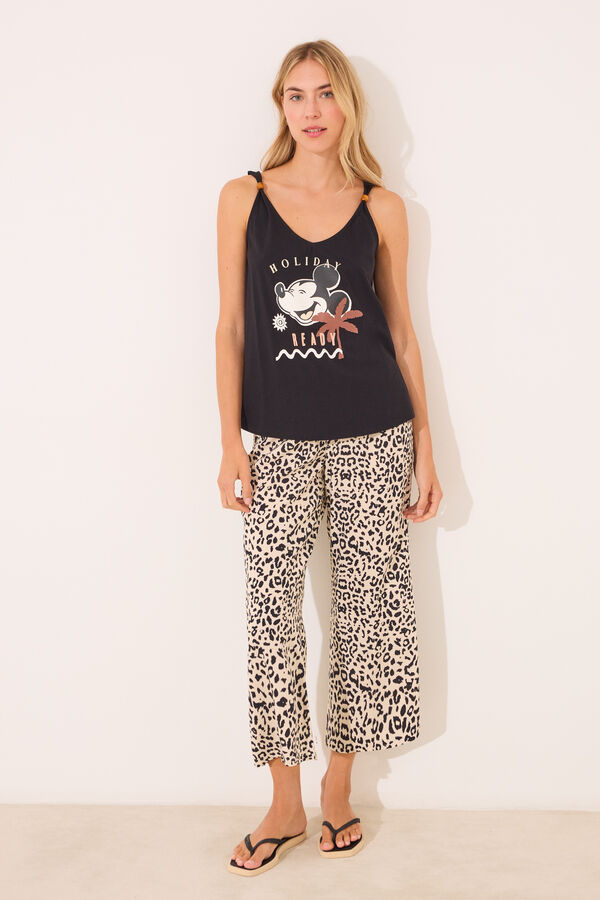 Womensecret Pijama con estampado animal de Mickey Mouse negro