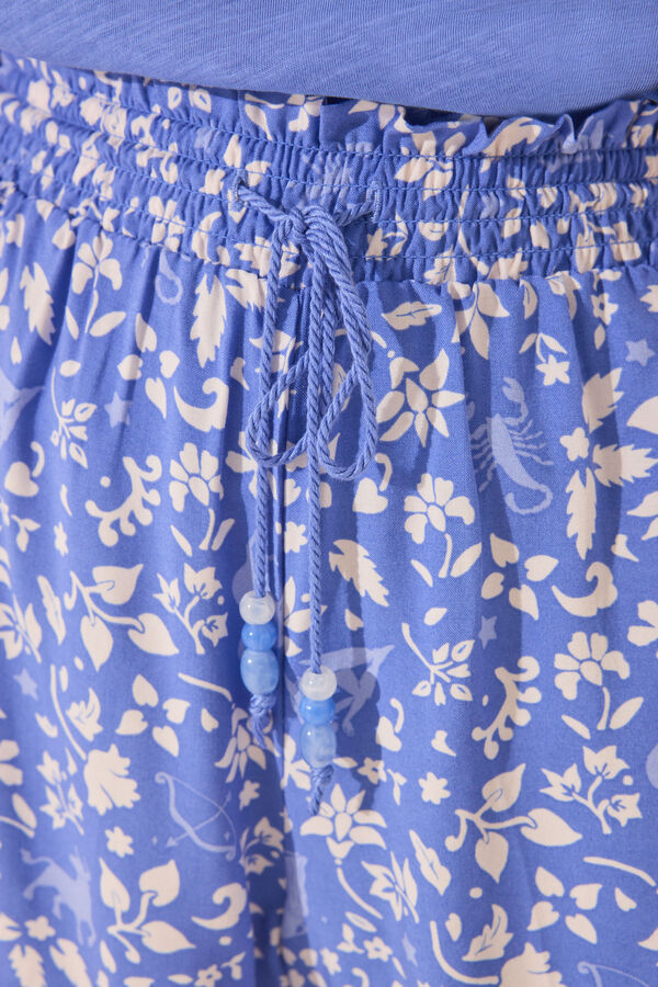 Womensecret Pantalón de viscosa con estampado azul estampado