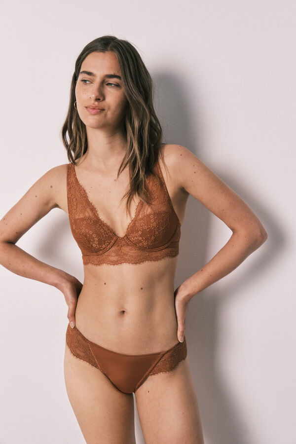 Women'secret Brasier halter con relleno de encaje marr&oacute;n INTUITIVE caf&eacute;