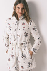 Women'secret Bata short de forro polar blanca con estampado de Snoopy marfil