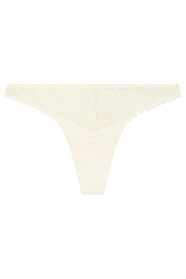 Womensecret Tanga de encaje de microfibra clásica marfil