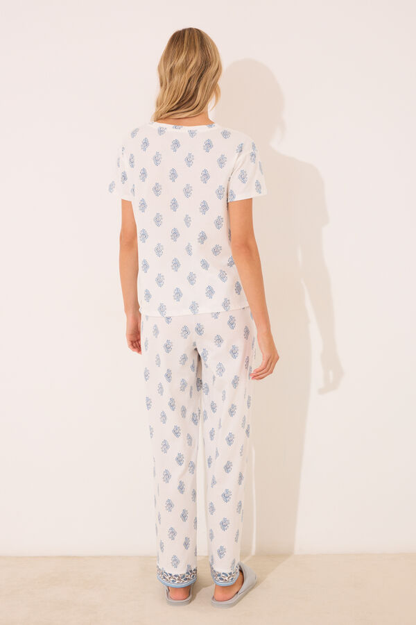 Womensecret Pijama larga blanco con estampado paisley 100 % algodón blanco