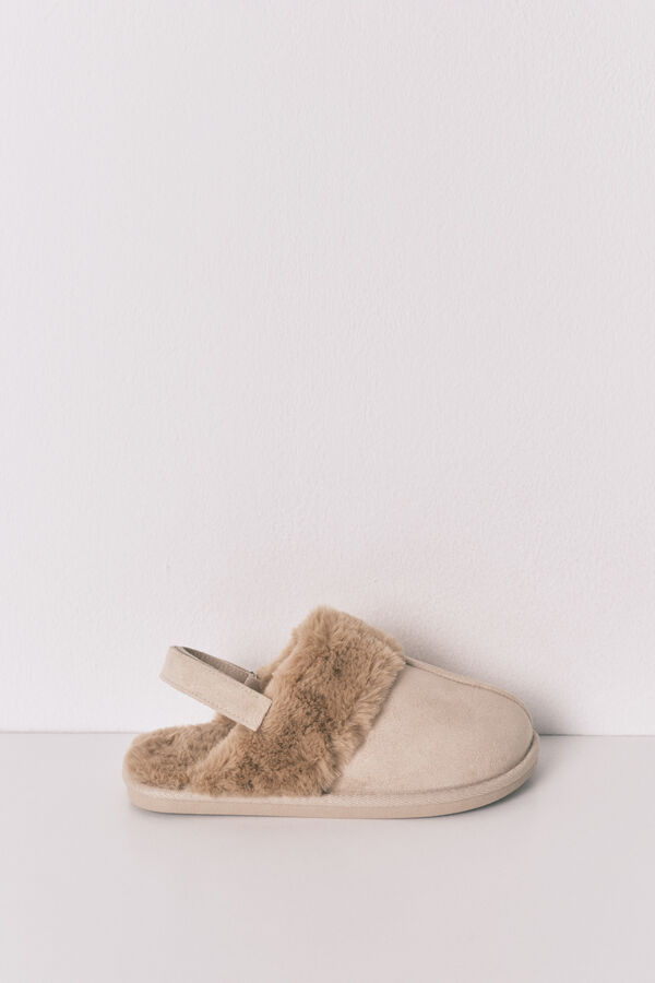 Women'secret Pantuflas para casa de piel de camello beige