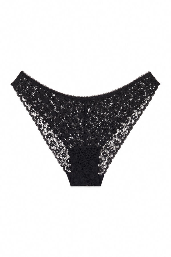 Women'secret Panty cl&aacute;sica de encaje de flores negro negro