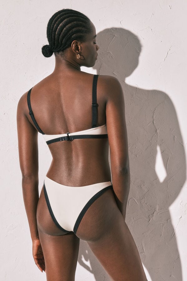 Women'secret Panty de bikini brasile&ntilde;o color block blanco y negro marfil