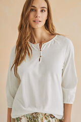 Womensecret Camiseta manga larga 100% algodón blanco marfil