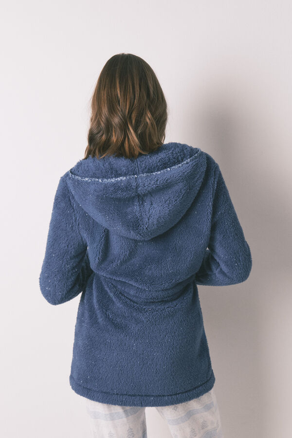 Women'secret Bata midi con capucha de forro polar de l&uacute;rex azul azul