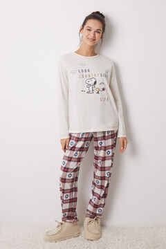 Womensecret Pijama larga 100% algodón cuadros Snoopy café