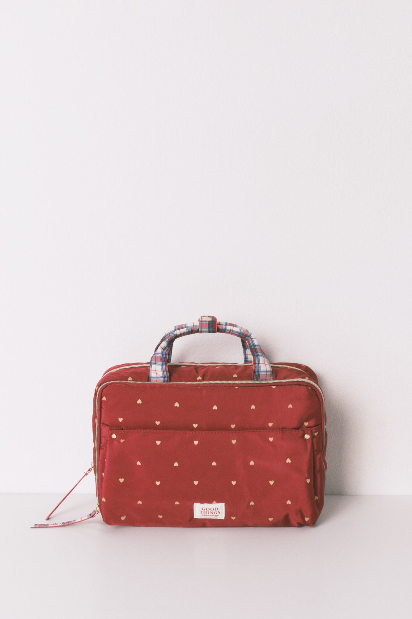 Women'secret Neceser grande de nailon rojo con estampado de corazones