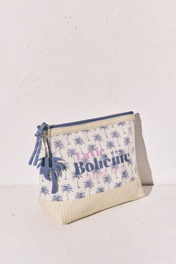 Women'secret Neceser mediano de rafia con palmeras azul