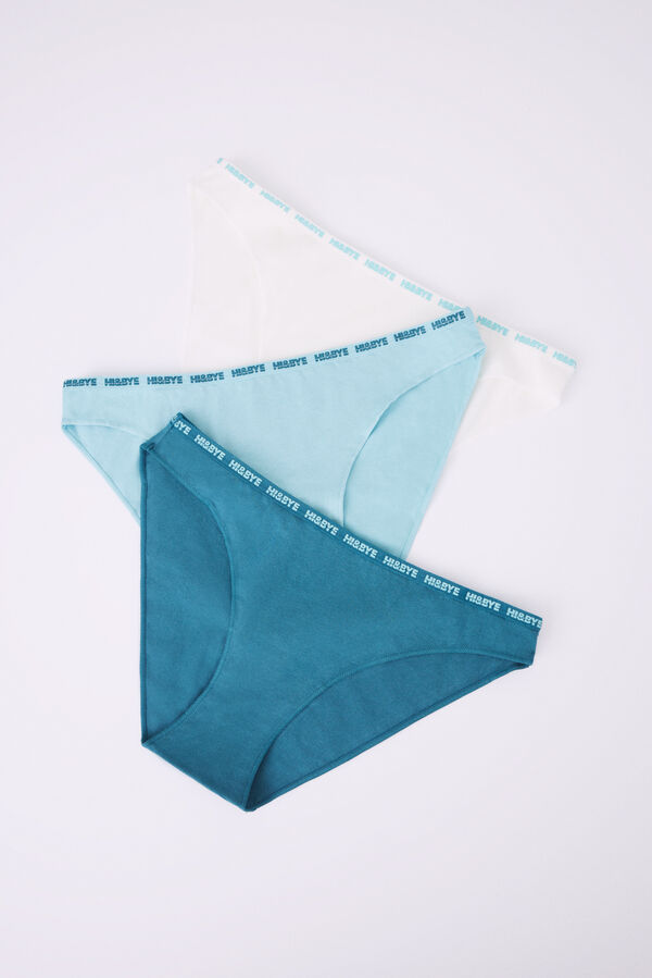 Womensecret Pack 3 panties clásicos algodón turquesa, blanco y azul 