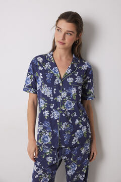 Womensecret Pijama camisera 100% algodón azul flores estampado