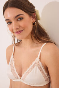 Womensecret Brasier NATURAL triangular satén y encaje blanco marfil