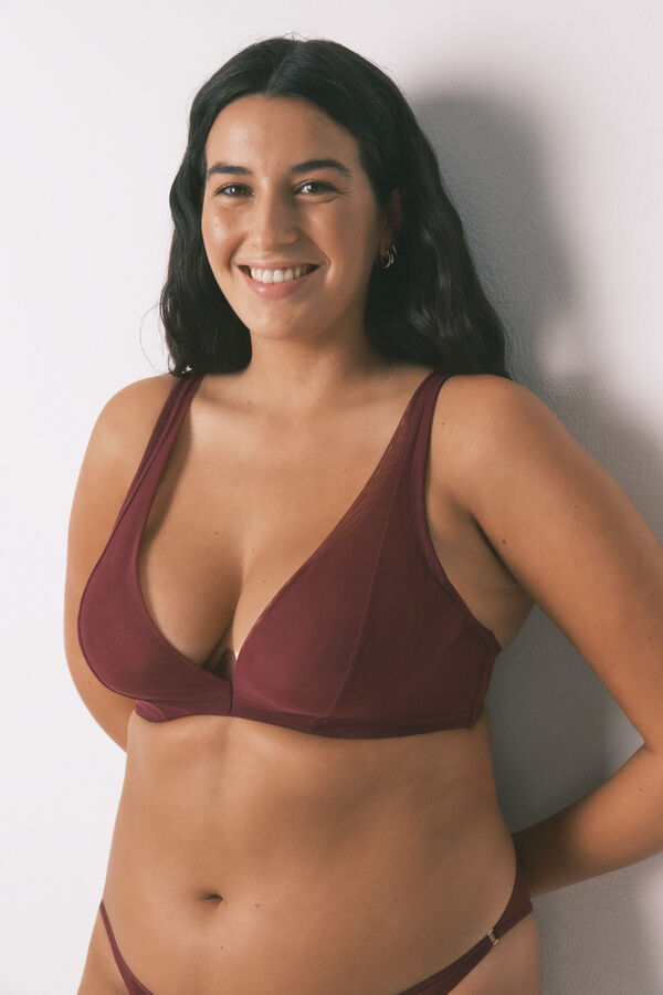 Women'secret Brasier cuello halter de tul color vino con cierre especial  p&uacute;rpura