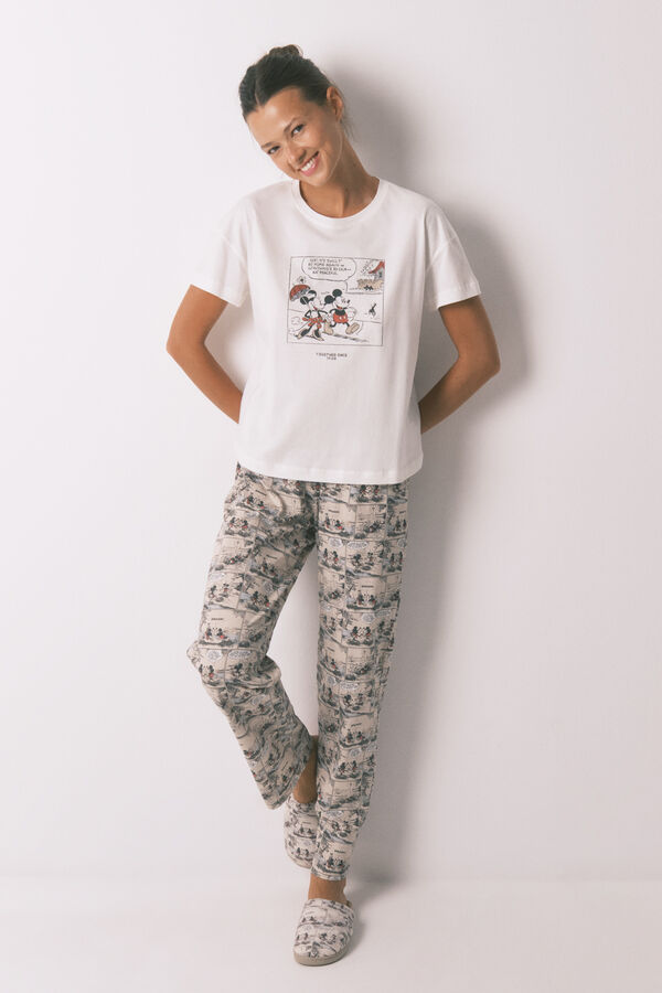 Women'secret Pijama larga blanco de Mickey Mouse 100% algodón marfil