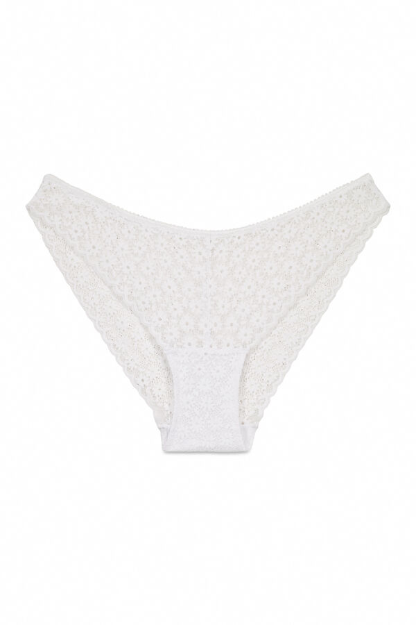 Womensecret Panty clásica de encaje de flores blanco blanco