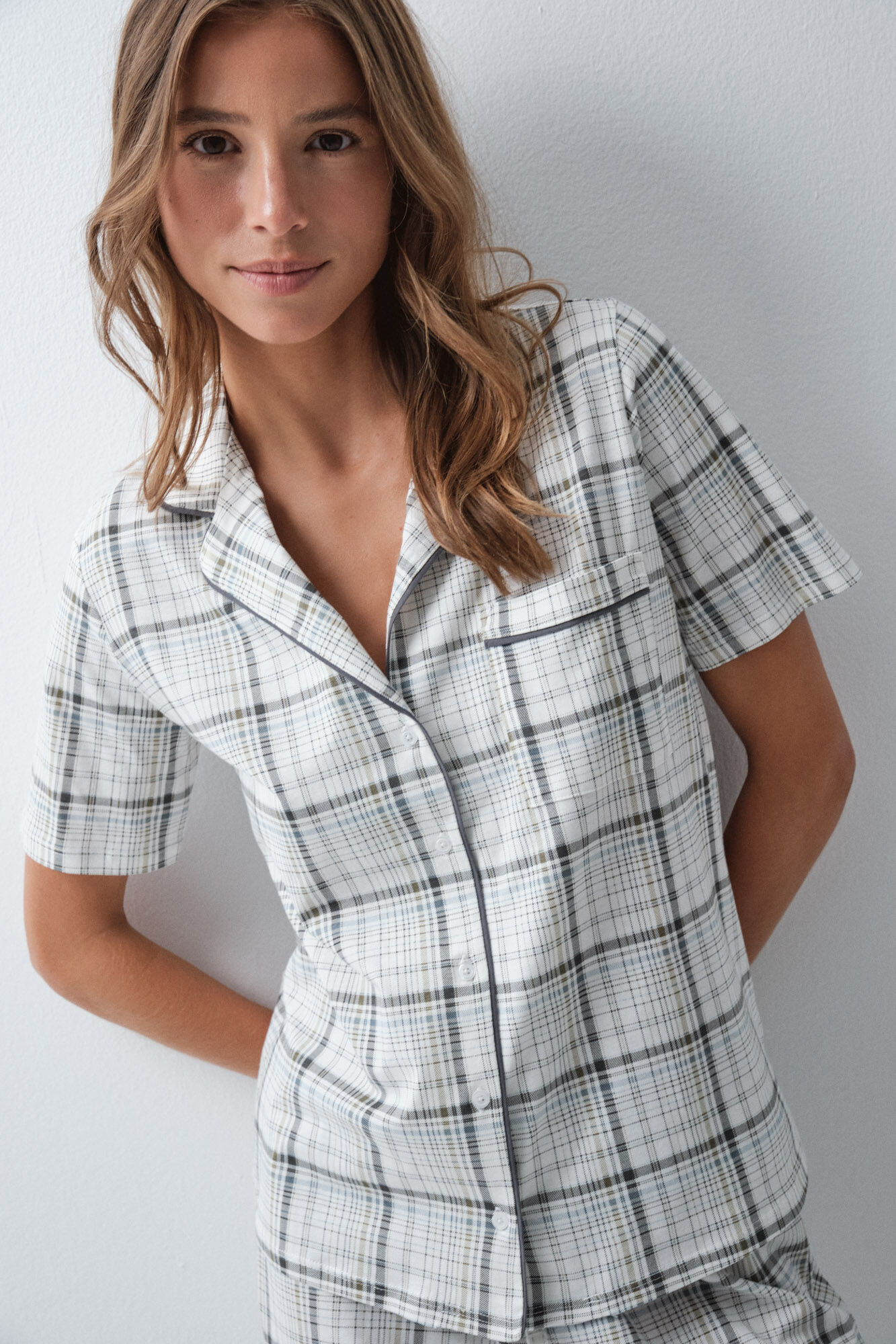 Women'secret Pijama larga camisera a cuadros de algod&oacute;n