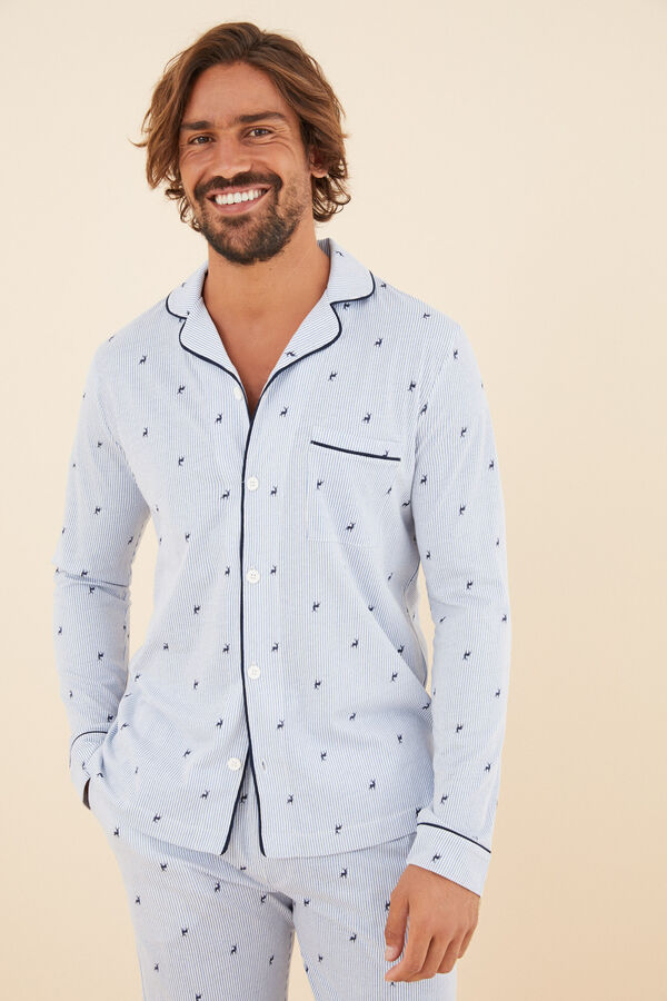 Womensecret Pijama camisera hombre 100% algodón estampado azul