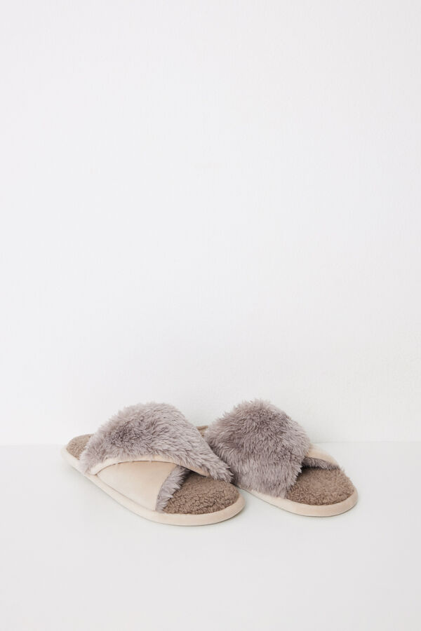 Womensecret Pantuflas abiertas rosa pelito café café