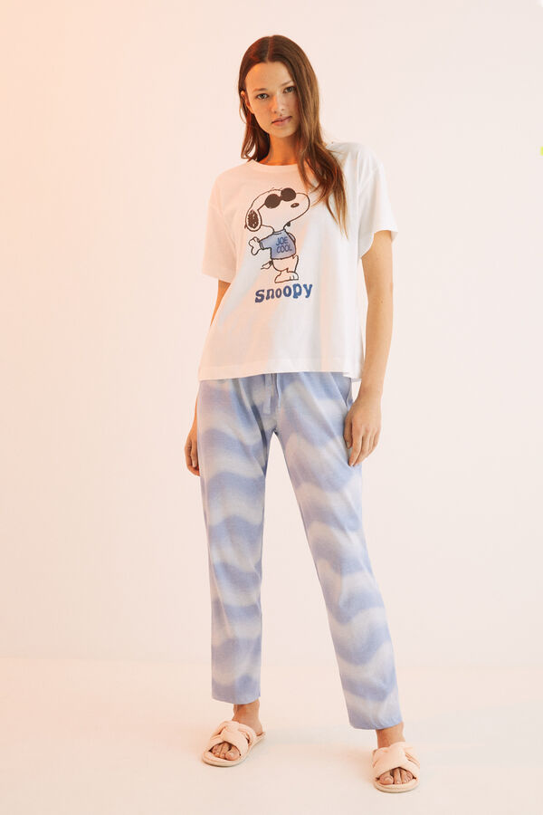 Womensecret Pijama larga 100% algodón Snoopy estampado marfil