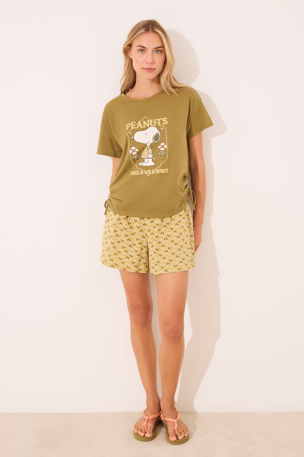 Womensecret Pijama short color caqui de Snoopy kaki
