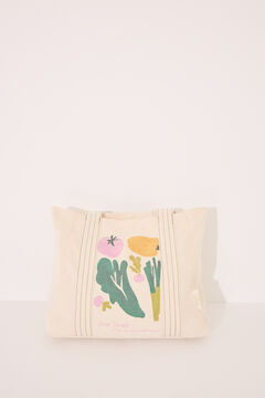Womensecret Bolsa shopper, bolsa de algodón con estampado vegetal  marfil