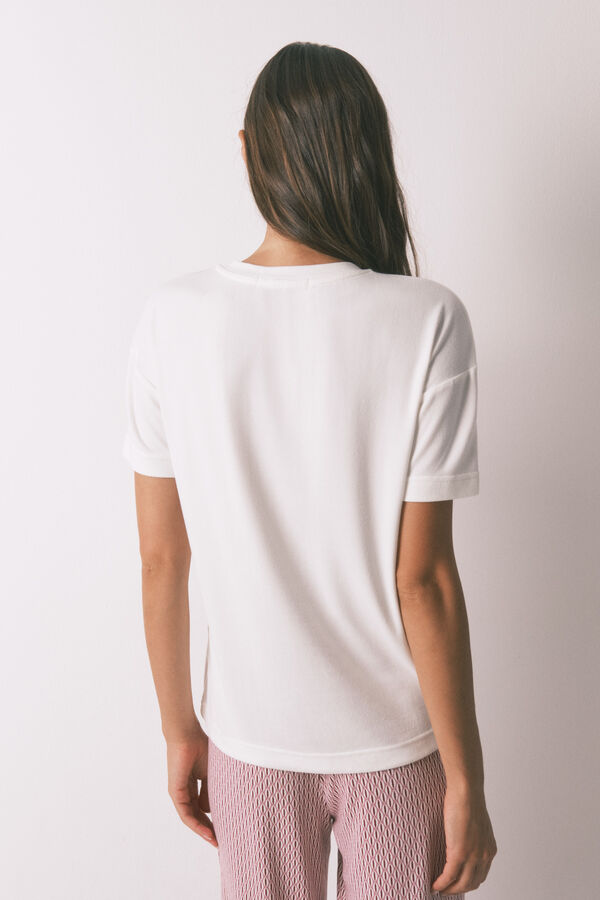 Women'secret Playera blanca holgado de manga corta blanco