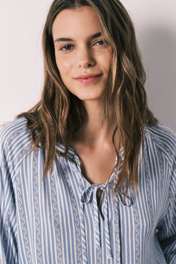 Women'secret Playera de dormir corta de viscosa estampado de rayas azul estampado