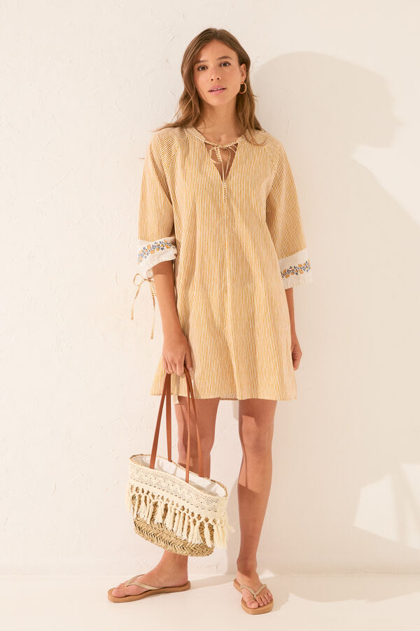 Womensecret Túnica midi de algodón a rayas con borde estampado
