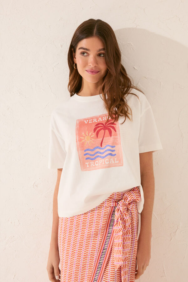 Womensecret Playera boxy 100% algodón blanca marfil