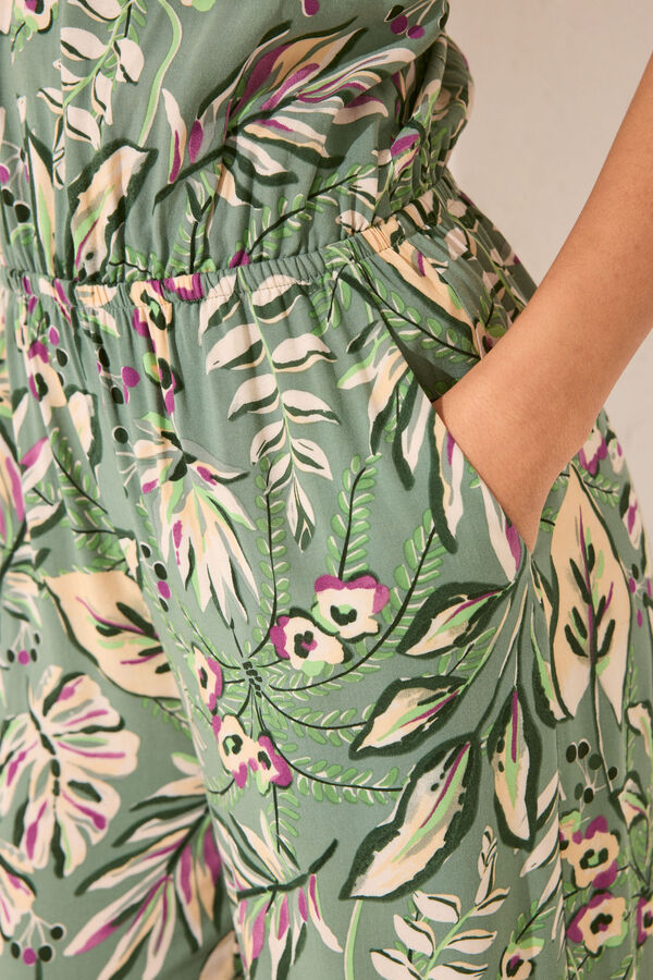 Womensecret Jumpsuit largo escote halter print tropical verde