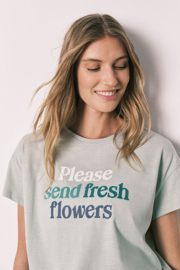 Women'secret Pijama larga de algod&oacute;n con estampado bandana verde verde