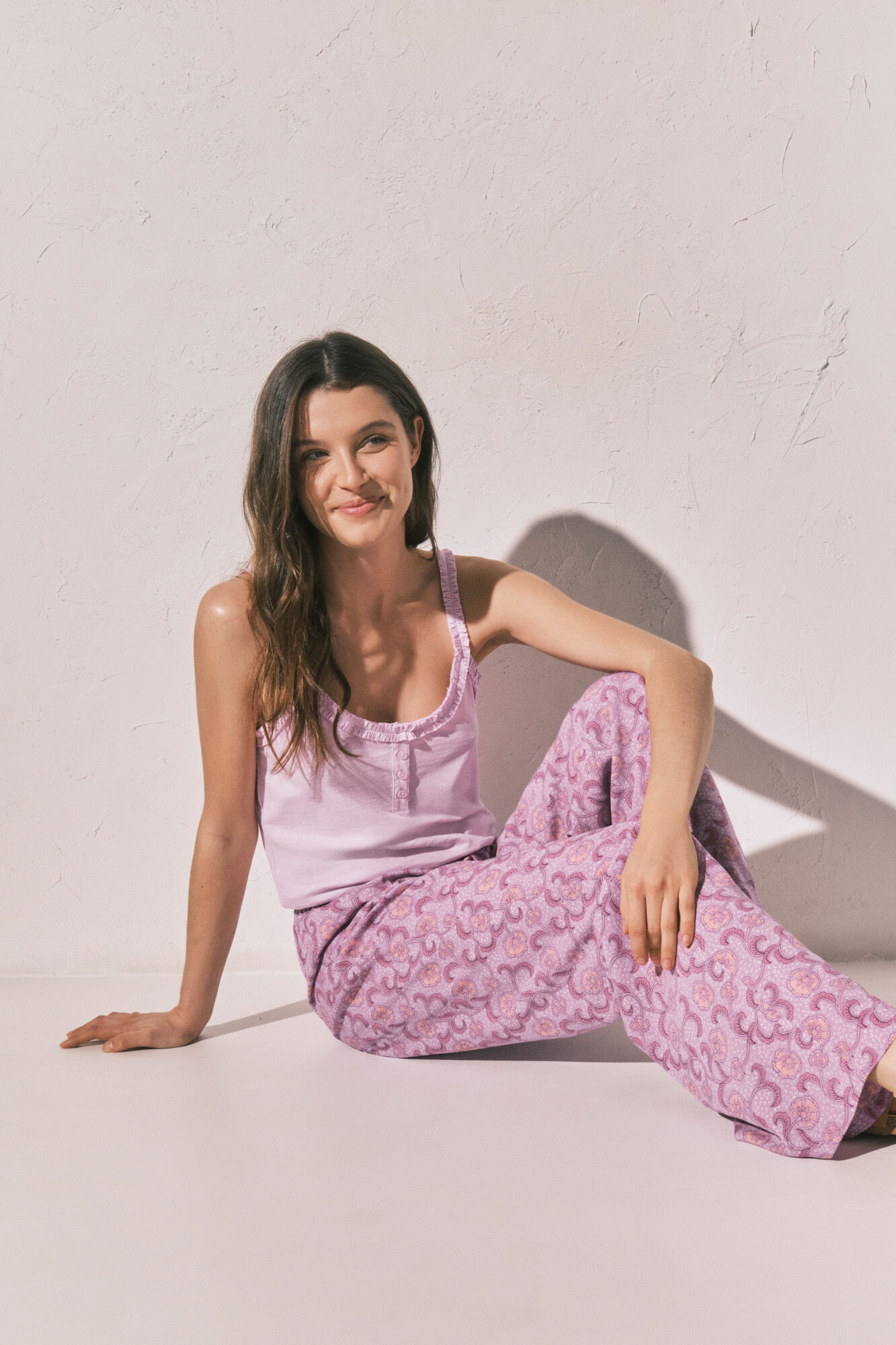 Women'secret Pantal&oacute;n largo estampado de flores rosa