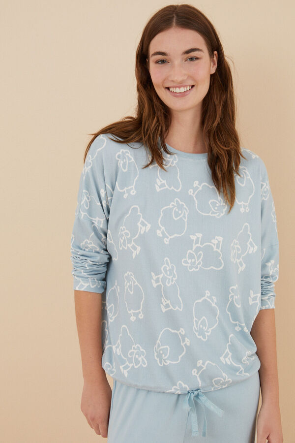 Womensecret Pijama larga ovejas tejido cálido azul azul